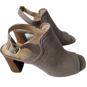 Liz Claiborne Mesh Block 3 inch Heel Sandal Taupe/Beige Size 7.5